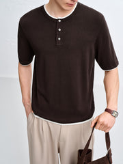 Men's Henley Collar Knit T-Shirt