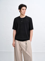 Men's Old Money Textured Knit Henley T-Shirt