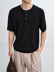 Men's Old Money Textured Knit Henley T-Shirt