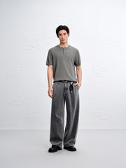 Men's Textured Knit T-Shirt with Henley Collar