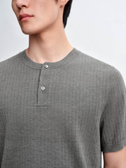 Men's Textured Knit T-Shirt with Henley Collar