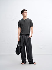 Men's Textured Knit T-Shirt with Henley Collar