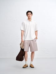 Men's Textured Jacquard Knit Polo Shirt