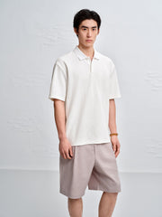 Men's Textured Jacquard Knit Polo Shirt