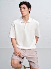 Men's Textured Jacquard Knit Polo Shirt