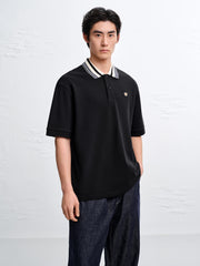 Men's Antibacterial Polo Shirt with Striped Collar