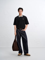 Men's Antibacterial Polo Shirt with Striped Collar