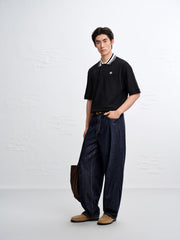 Men's Antibacterial Polo Shirt with Striped Collar