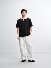 Men's Color-Block Polo Shirt with Seagull Collar