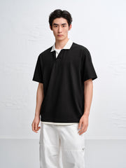 Men's Color-Block Polo Shirt with Seagull Collar