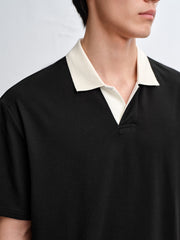 Men's Color-Block Polo Shirt with Seagull Collar