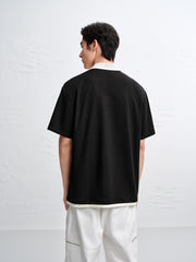 Men's Color-Block Polo Shirt with Seagull Collar