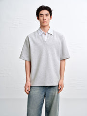 Men's Loose-Fit Layered-Look Paneled Polo Shirt