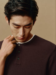 Men's Henley Collar Knit T-Shirt