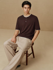 Men's Henley Collar Knit T-Shirt