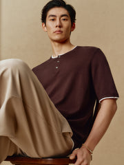 Men's Henley Collar Knit T-Shirt