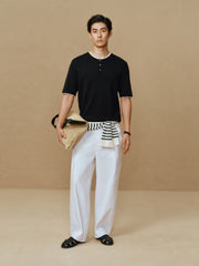 Men's Henley Collar Knit T-Shirt