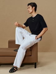Men's Henley Collar Knit T-Shirt