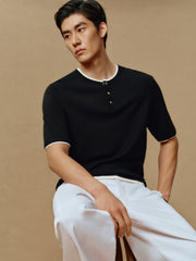 Men's Henley Collar Knit T-Shirt