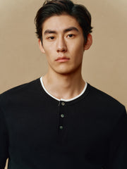 Men's Henley Collar Knit T-Shirt