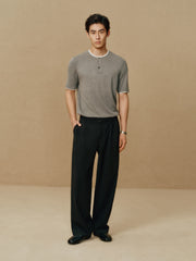 Men's Henley Collar Knit T-Shirt