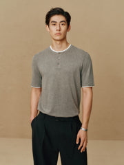 Men's Henley Collar Knit T-Shirt