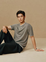 Men's Henley Collar Knit T-Shirt