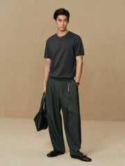 Men's Textured Knit T-Shirt with Henley Collar