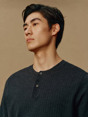 Men's Textured Knit T-Shirt with Henley Collar