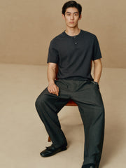 Men's Textured Knit T-Shirt with Henley Collar