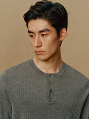 Men's Textured Knit T-Shirt with Henley Collar