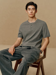 Men's Textured Knit T-Shirt with Henley Collar