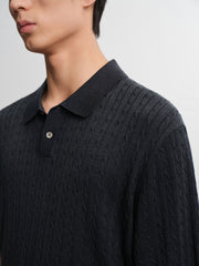 Men's Old Money Style Knitted Cable-Knit Polo Shirt