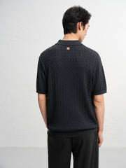 Men's Old Money Style Knitted Cable-Knit Polo Shirt