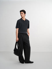 Men's Old Money Style Knitted Cable-Knit Polo Shirt