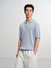Men's Old Money Style Knitted Cable-Knit Polo Shirt