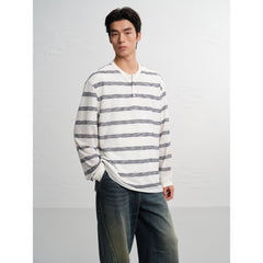 Men's Casual  Striped Henley Long-Sleeve T-Shirt