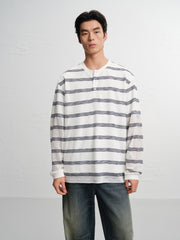 Men's Casual  Striped Henley Long-Sleeve T-Shirt