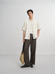 Men's Casual Solid Short-Sleeve Outerwear Shirt