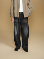 Men's Vintage-Wash Curved Wide-Leg Pants