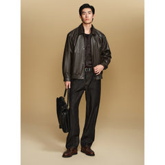 Men's Barn-Style Distressed PU Leather Lapel Jacket