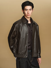 Men's Barn-Style Distressed PU Leather Lapel Jacket
