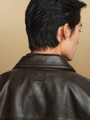 Men's Barn-Style Distressed PU Leather Lapel Jacket