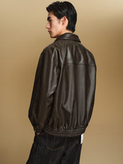Men's Barn-Style Distressed PU Leather Lapel Jacket