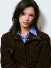 Women's Casual Suede-Finish Waist-Cinching Leather Jacket