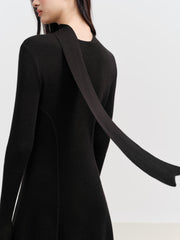 Women's Elegant Commuter Black Long-Sleeve Knit Dress