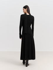 Women's Elegant Commuter Black Long-Sleeve Knit Dress