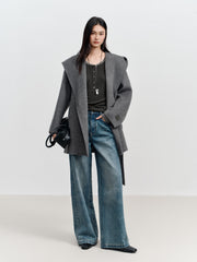 Women's Casual Wool-Cashmere Blend Cropped Cape Coat