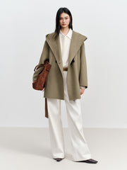 Women's Casual Wool-Cashmere Blend Cropped Cape Coat