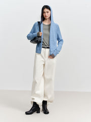 Women's Casual Double-Zip Wool-Blend Cable-Knit Cardigan